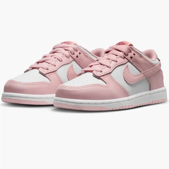 Nike Kids Dunk Low Sneakers in Pink and White - Picture 1 of 4